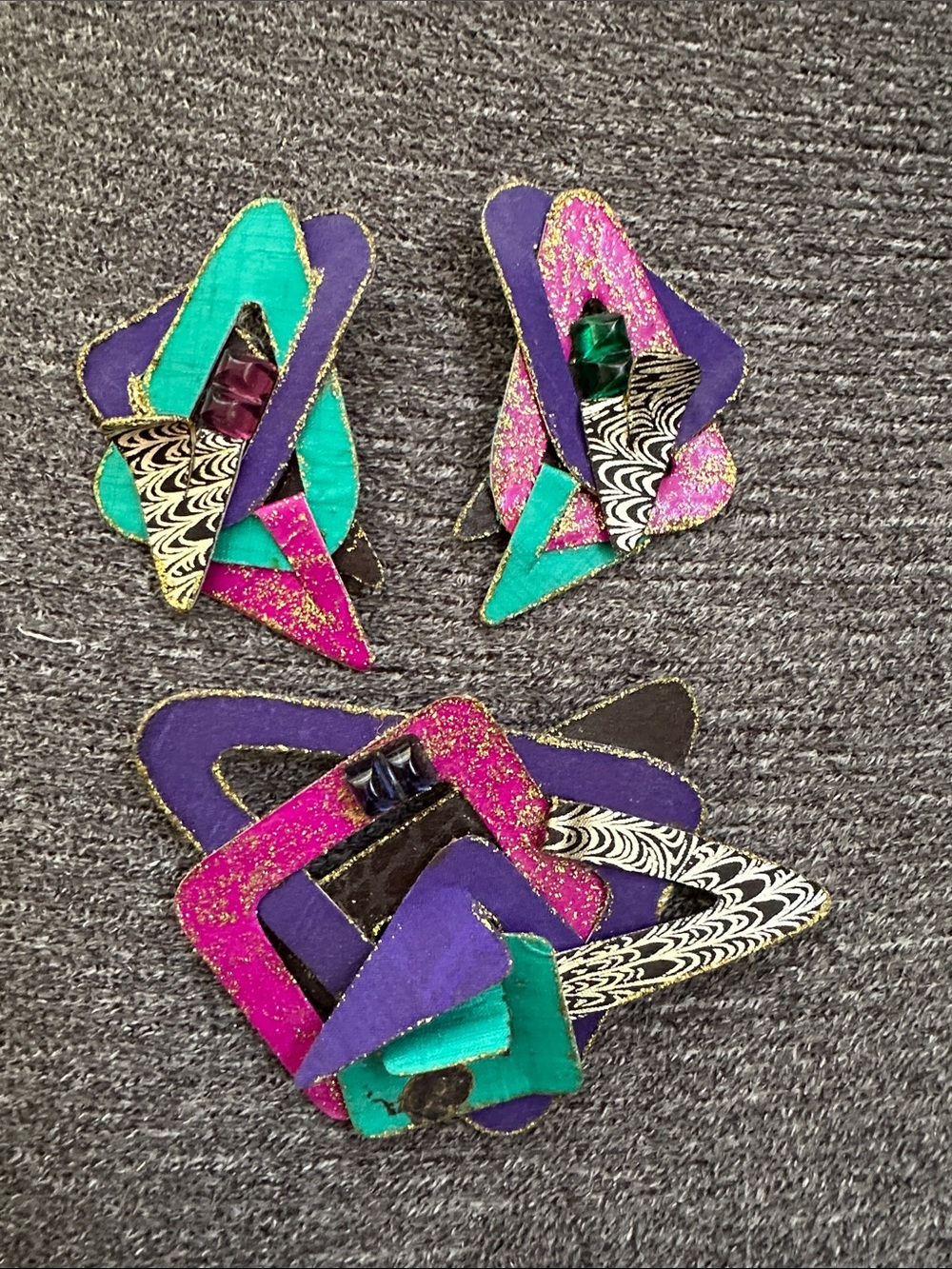 Vintage Handcrafted molded fabric Abstract Geometric Women’s Jewelry Set 90s